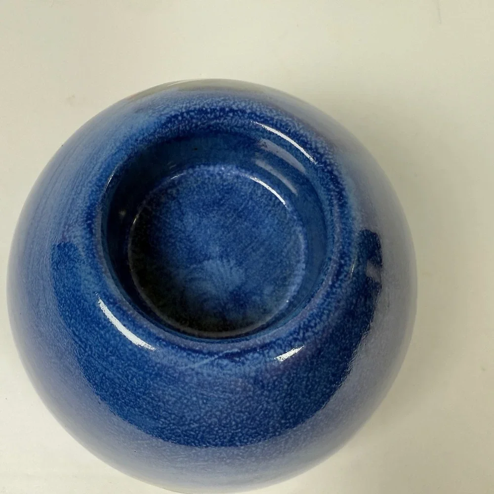 KMK Keramik Candle Holder Blue West German Pottery geometric signed mid-century